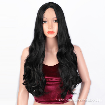 Aisi Hair 26 Inch Wholesale Long Body Wave Curly Wave Natural Black Lace Frontal Synthetic Hair For Black Women Lace Front Wig
